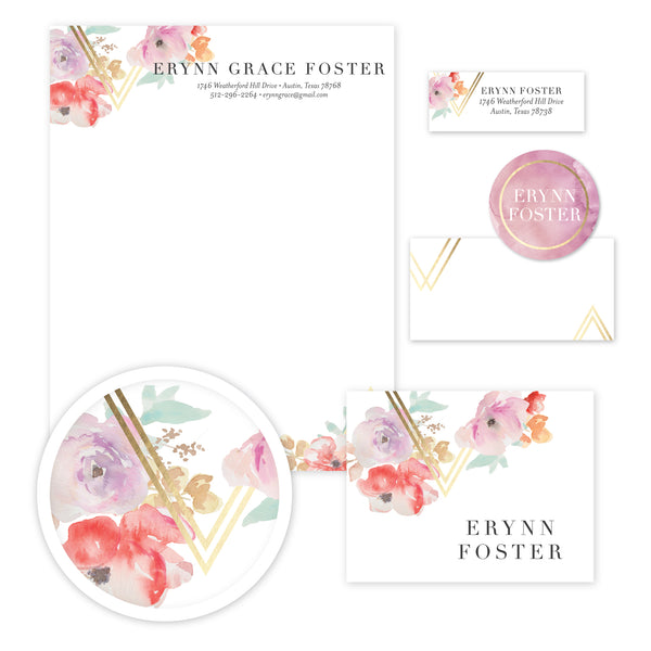 Geometric Bouquet Stationery Set - Large