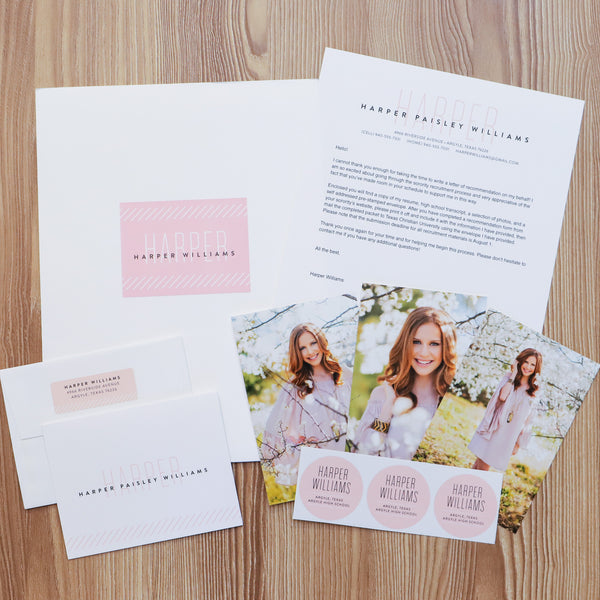 Big Name Sorority Packet shown in Peony & Black with White Pocket Folder
