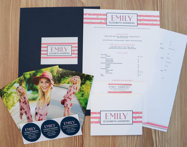 Confetti Stripes sorority packet shown with Night Pocket Folder