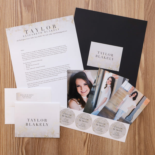 Golden Marble sorority packet shown with Black Pocket Folder