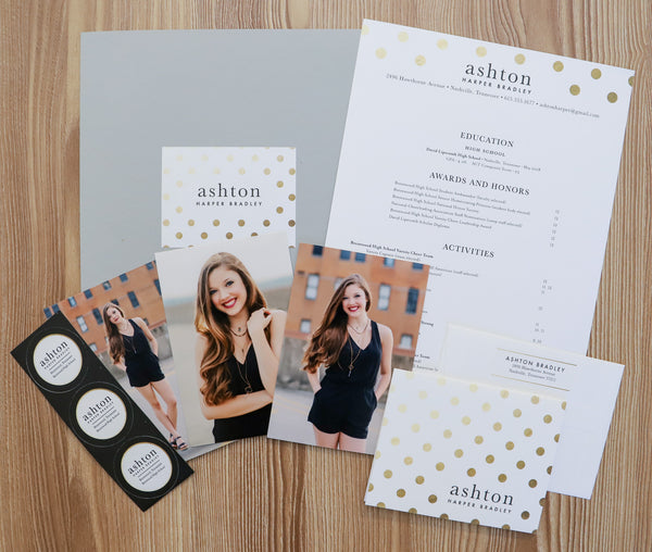 Golden Dots sorority packet shown with Fog pocket folder
