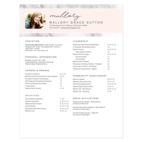 Single-page resume template