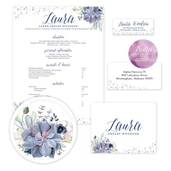 Succulent Garden Sorority Packet shown in Cobalt