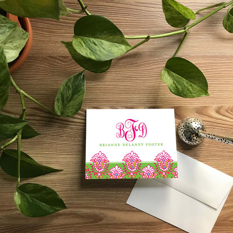 Bright Garden Folded Note Cards shown in Peony & Jungle