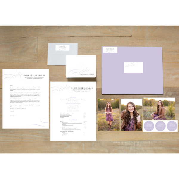 Elegant Script sorority packet shown with Plum presentation envelope