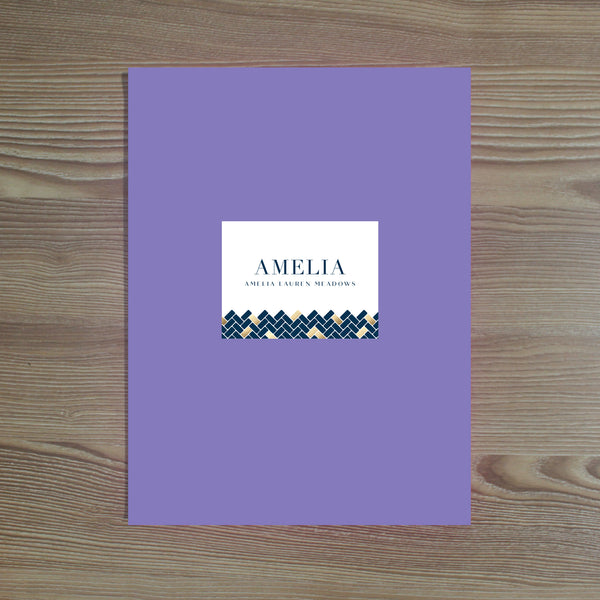 Golden Herringbone Personalized Folder Sticker