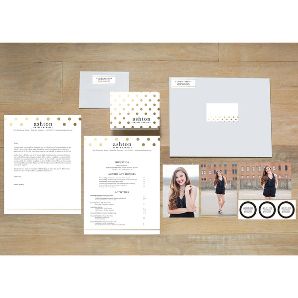 Golden Dots sorority packet shown with presentation envelope