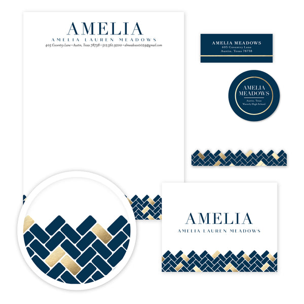 Golden Herringbone Stationery Set - Large