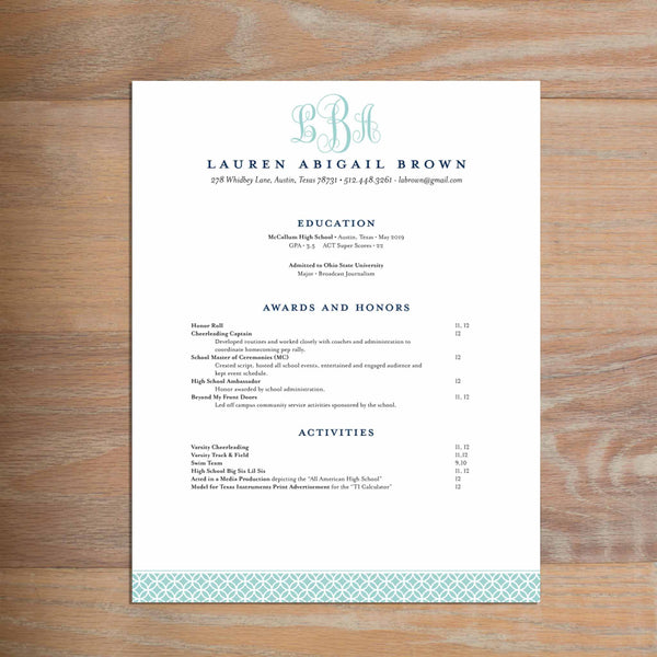Lattice Monogram resume shown with full formatting