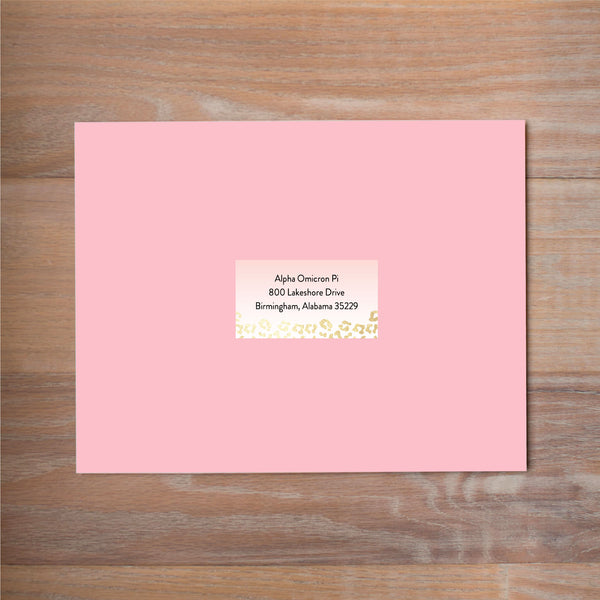 Golden Leopard mailing label shown on Blossom presentation envelope (not included in price but available as an add-on to your purchase)