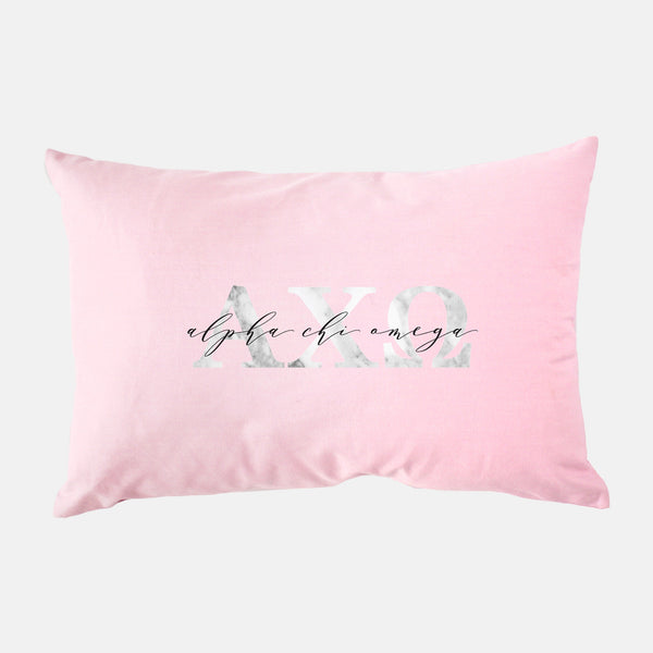 Alpha Chi Omega Marble & Blush Sorority Lumbar Pillow