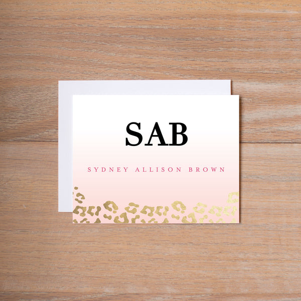 Golden Leopard personal note card (if you choose to print with us, you will also receive envelopes with your note cards)