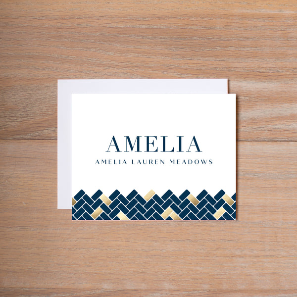 Golden Herringbone personal note card (if you choose to print with us, you will also receive envelopes with your note cards)