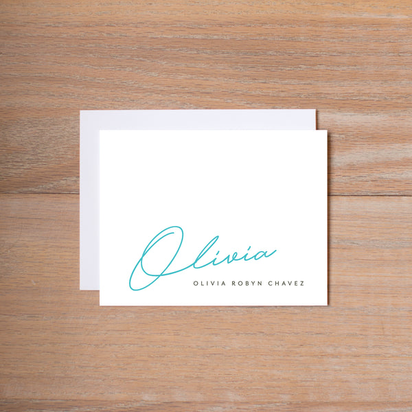 Penned Name personal note card (if you choose to print with us, you will also receive envelopes with your note cards)
