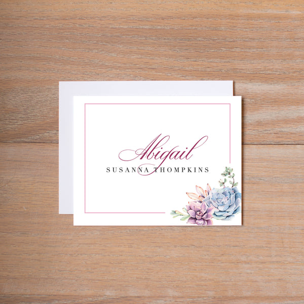 Soft Succulents personal note card (if you choose to print with us, you will also receive envelopes with your note cards)