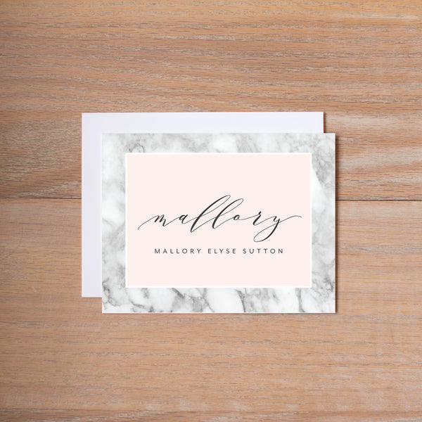 Marble Blush personal note card (if you choose to print with us, you will also receive envelopes with your note cards)