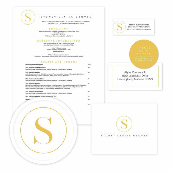 Simply Modern Initial Sorority Packet shown in Mustard