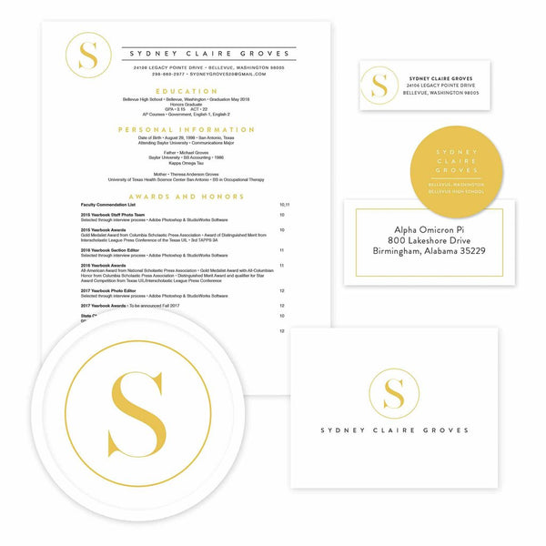 Simply Modern Initial Sorority Packet shown in Mustard