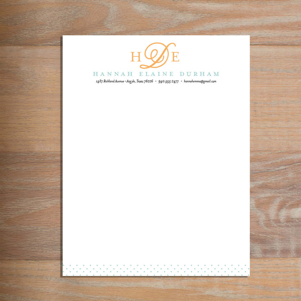 Sweet Monogram social resume letterhead without formatting shown in Sorbet & Pool