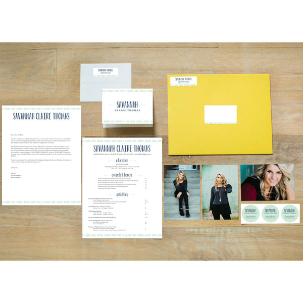 Boho Chic sorority packet shown with Curry presentation envelope