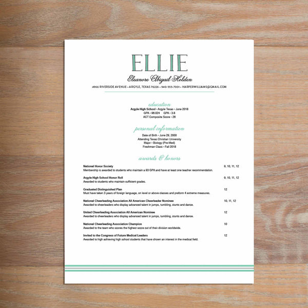 Preppy Name resume shown with full formatting