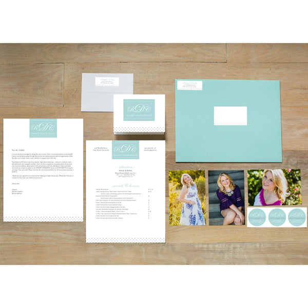 Monogram Block sorority packet shown with Pool presentation envelope