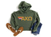 Curry Alpha Chi Omega Military Green Retro Stripes Sorority Cropped Hoodie