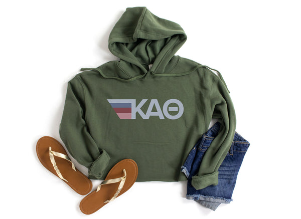 Cloud Kappa Alpha Theta Military Green Retro Stripes Sorority Cropped Hoodie