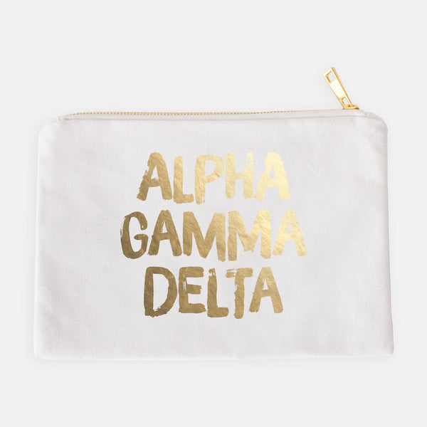 Alpha Gamma Delta Gold Foil Greek Cosmetic Bag