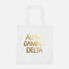 Alpha Gamma Delta Gold Foil Greek Tote