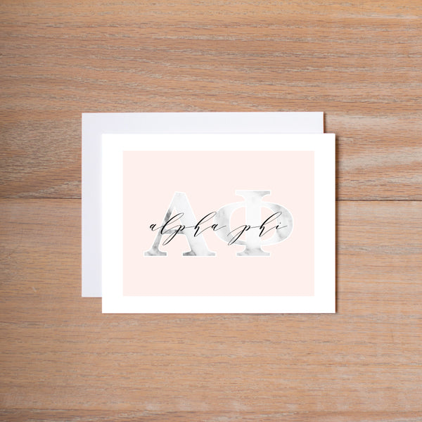 Alpha Phi Marble & Blush Sorority Note Cards