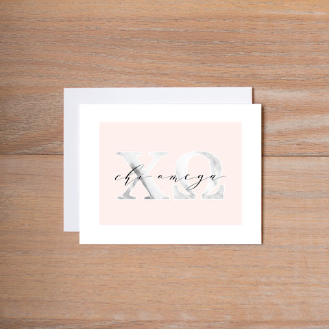 Alpha Chi Omega Sorority Note Cards in Marble and Blush