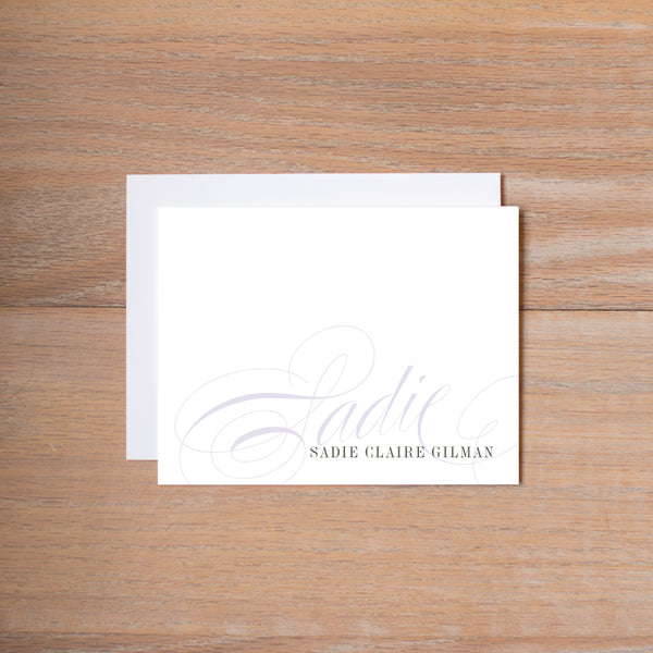 Elegant Script personal note card (if you choose to print with us, you will also receive envelopes with your note cards)