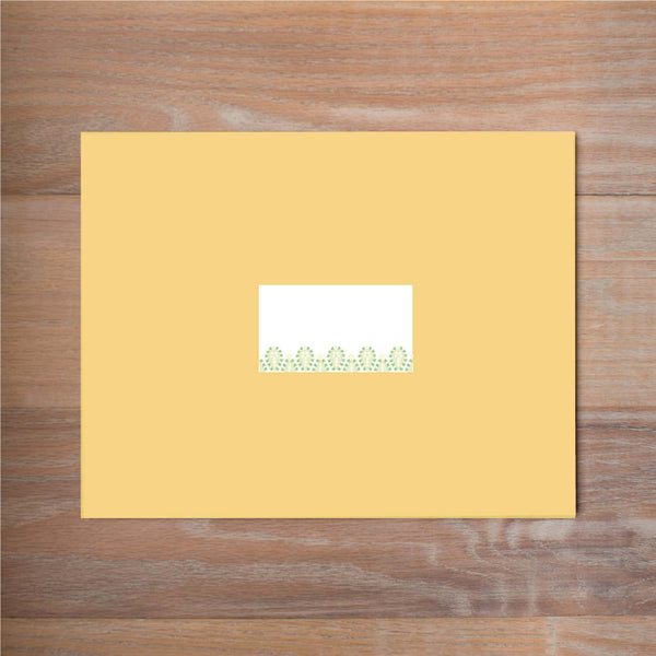 Fresh Paisley mailing label shown on presentation envelope (not included in price but available as an add-on to your purchase)