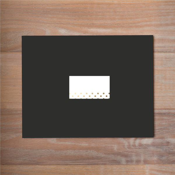 Golden Dots mailing label shown on Black presentation envelope (not included in price but available as an add-on to your purchase)