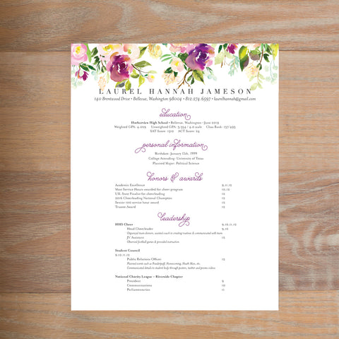 Graceful Bouquet social resume letterhead without formatting