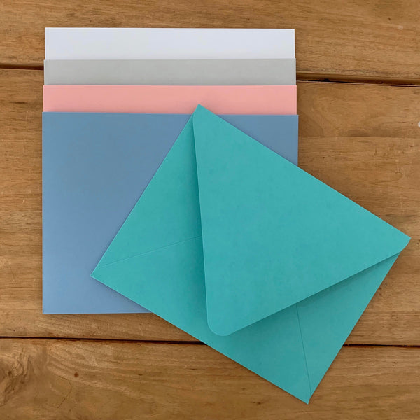 Presentation Envelopes in Tiffany, Bluebell, Blossom, Fog, and White