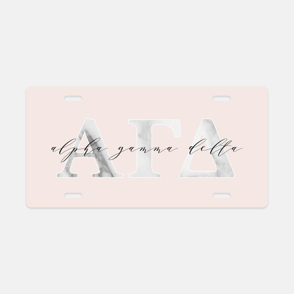 Alpha Gamma Delta Marble & Blush License Plate