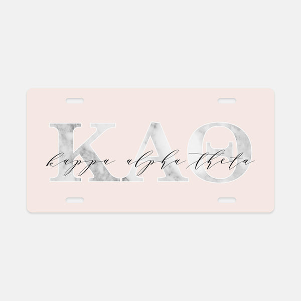 Kappa Alpha Theta Marble & Blush License Plate