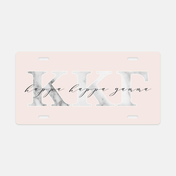 Kappa Kappa Gamma Marble & Blush License Plate