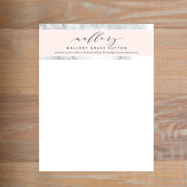 Marble Blush social resume letterhead without formatting shown in Black version 1