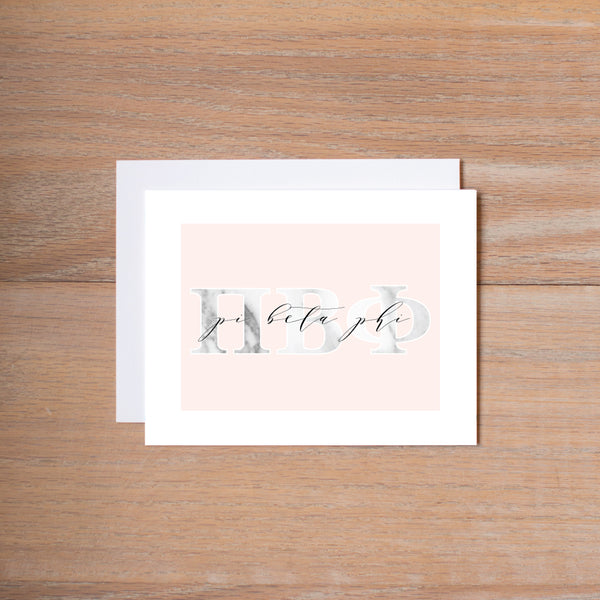 Pi Beta Phi Sorority Note Cards in Marble and Blush