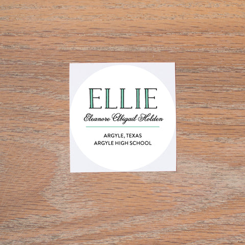 Preppy Name personal sticker shown in Sea Glass & Pewter
