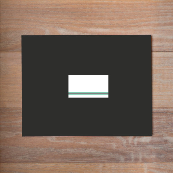Preppy Name sorority packet mailing label shown in Sea Glass & Pewter on Black presentation envelope