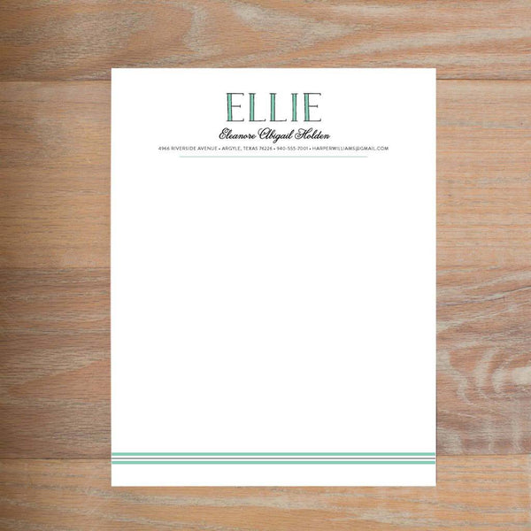 Preppy Name social resume letterhead without formatting shown in Sea Glass & Pewter