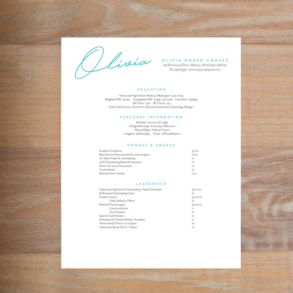Penned Name social resume letterhead with full formatting