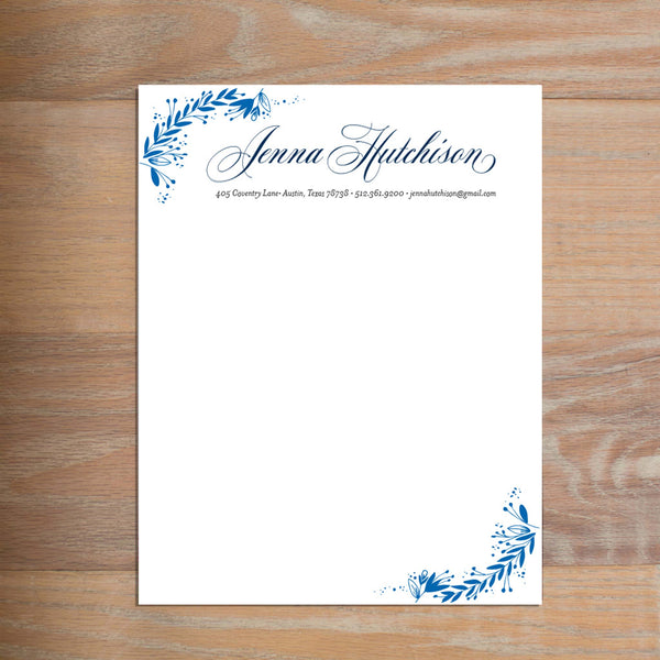 Garden Branches social resume letterhead without formatting shown in Cobalt