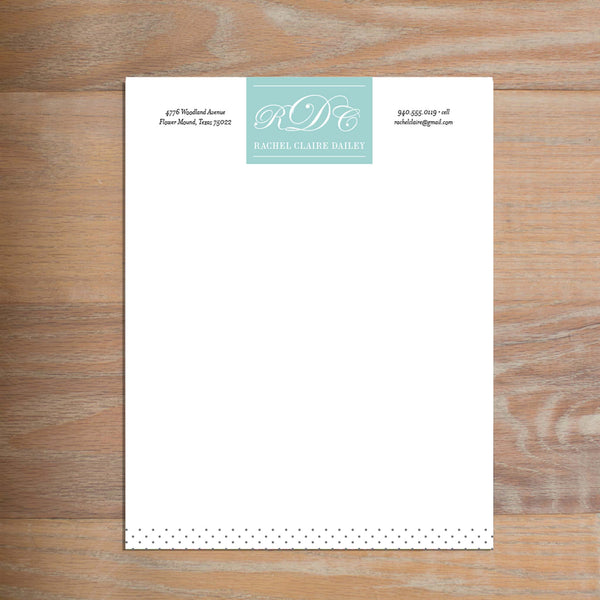 Monogram Block social resume letterhead without formatting shown in Pool & Pewter