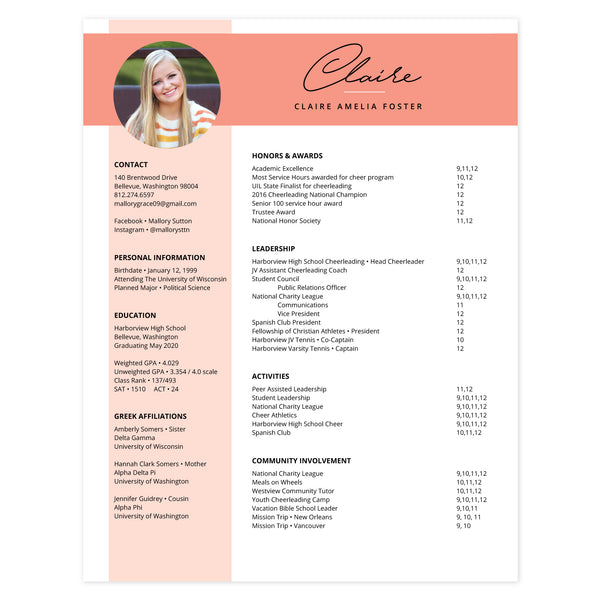 Coral Multi-page resume (1st page) template