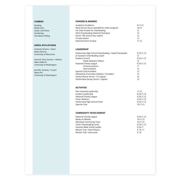 Pool Multi-page resume (2nd page) template